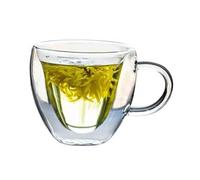FZL02068LM Tazas de vidrio Tazas de café vidrio transparente con forma corazón, 180/240 ml, doble pared, asa Cristalería(Pequeño)