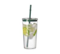 FZL02068LM Tazas de vidrio Vaso de vidrio transparente 560 ml (19.8 oz) con tapa y pajita, gran capacidad, borosilicato for agua, zumo o té helado Cristalería