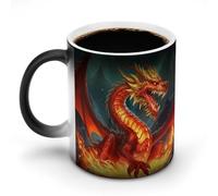 FZMVSQH Dragon King in Fire - Taza de café mágica personalizada que cambia de color, sensible al calor, tazas de café con asa de 325 ml, taza de cerámica divertida para té, leche, cacao