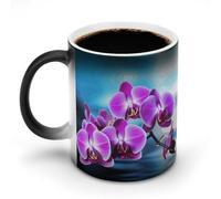 FZMVSQH Hermosa taza de café mágica de orquídea, taza personalizada que cambia de color, sensible al calor, tazas de café con asa de 325 ml, taza de cerámica divertida para té, leche, cacao