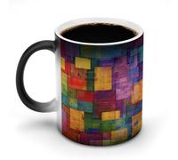 FZMVSQH - Taza de café mágica colorida con forma de cuadro, con cambio de color, sensible al calor, cambiante de calor, con asa, tazas de cerámica de 11 onzas, divertida taza de cerámica para té/latte
