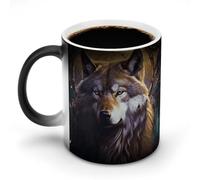FZMVSQH Taza de café mágica con diseño de lobos y atrapasueños, taza personalizada que cambia de color, sensible al calor, tazas de café con asa, tazas de cerámica divertidas para té, leche, cacao