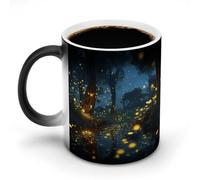 FZMVSQH Taza de café mágica con diseño de luciérnagas, taza personalizada que cambia de color, sensible al calor, con asa, taza de cerámica divertida para té, leche, cacao