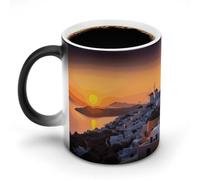 FZMVSQH Taza de café mágica con diseño de paisaje de la isla de Grecia, taza de café personalizada que cambia de color, sensible al calor, tazas de café con asa de 325 ml, taza de cerámica divertida