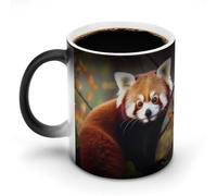 FZMVSQH Taza de café mágica con diseño de panda rojo, taza personalizada que cambia de color, sensible al calor, con asa, taza de cerámica divertida para té, leche, cacao