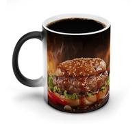 FZMVSQH Taza de café mágica de carne de hamburguesa, taza de café mágica personalizada que cambia de color, sensible al calor, tazas de café con asa de 11 onzas, taza de cerámica divertida para té