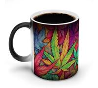FZMVSQH Taza de café mágica multicolor con diseño de hojas y malas hierbas, personalizada, que cambia de color, sensible al calor, con asa, taza de cerámica divertida para té, leche, cacao