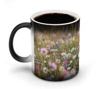 FZMVSQH Tazas de café mágicas con diseño de flores en el campo, taza personalizada que cambia de color, sensible al calor, con asa, tazas de cerámica de 325 ml para té, leche, cacao