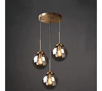 FZQSXAZU Lámpara Colgante Industrial Vintage de latón de 3 Luces Conjunto de Bolas de Cristal Transparente/Gris/ámbar para la decoración de la Cocina, Sala de Estar y hogar.
