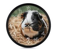 FZQVSGW Bonito reloj de pared silencioso de conejillos de indias, reloj decorativo sin tictac, espejo de cristal + cuerpo de lujo ligero de 10 pulgadas