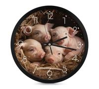 FZQVSGW Reloj de pared silencioso con diseño de cuatro cerditos que no hace tictac, espejo de cristal + cuerpo de lujo de luz, 25,4 cm