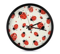 FZQVSGW Reloj de pared silencioso con patrón de mariquitas, infinito, moteado, sin tictac, reloj decorativo de cristal + cuerpo de lujo de luz, 25,4 cm