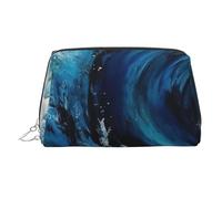 FZQVSLCM Bolsa de maquillaje de viaje, bolsa de maquillaje impermeable para bolso, bolsa de aseo de cuero para mujer, bolsa de cosméticos organizadora, bolsa de maquillaje de pintura de ondas azules