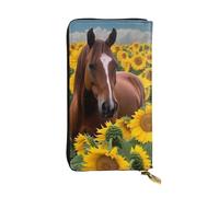 FZQVSLCM Cartera de cuero con diseño de caballo y girasol para mujer, monedero largo, ultrafino, soporte para tarjetas de crédito, bolso plegable