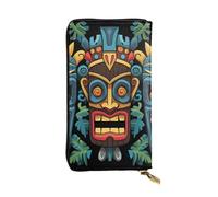 FZQVSLCM Cartera de piel con patrón de máscara tiki colorida para mujer, monedero largo, ultrafino, soporte para tarjetas de crédito, bolso plegable