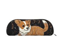 FZQVSLCM Estuche de piel para lápices, bolsa de maquillaje de viaje, bolsa de maquillaje Corgi que ama la música, neceser portátil, bolsa de cosméticos y monedero, Gold, Talla única
