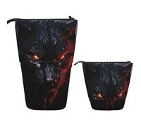FZQVSLCM Estuche telescópico grande de lobo negro con ojos rojos, soporte para bolígrafos de pie, bonito estuche de cosméticos de pie, bolsa de maquillaje de viaje, bolsa de aseo portátil para mujeres