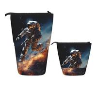 FZQVSLCM Estuche telescópico para lápices, astronauta volando en el espacio, soporte para bolígrafos de pie, bolsa de cosméticos de pie, bolsa de maquillaje de viaje, bolsa de aseo portátil para