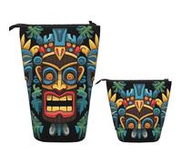 FZQVSLCM Estuche telescópico para lápices, colorido patrón de máscara tiki, soporte para bolígrafos de pie, bolsa de cosméticos de pie, bolsa de maquillaje de viaje, bolsa de aseo portátil para
