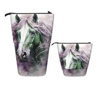 FZQVSLCM Estuche telescópico para lápices, soporte para bolígrafos de pie con diseño de caballo verde, bonita bolsa de cosméticos de pie, bolsa de maquillaje de viaje, bolsa de aseo portátil para