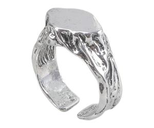 fztonk Anillo de metal hecho a mano con diseño de piedra temática de aventura, estilo nómada, accesorio para dedos, textura bucólica