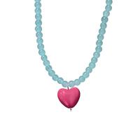 fztonk Cadena de clavícula con cuentas en forma de corazón pastel, longitud ajustable, ropa casual, uso diario, encantadora cadena de clavícula de cuentas de amor, One Size, como se describe, como se