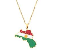 fztonk Collar con colgante de mapa del Kurdistán, colgante retro de acero inoxidable para hombres y mujeres, cadena étnica de clavícula, collar de acero inoxidable para hombres y mujeres, One Size