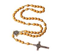 fztonk Collar de rosario con cuentas de madera de inspiración vintage, tamaños de 8 mm y 10 mm, incluye colgante de 5,2 cm para opción de regalo, collar de rosario vintage, One Size, como se describe