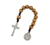fztonk Cuentas de oración de madera natural, cadena de cruces hechas a mano, accesorios basados en la fe para bautismo y cadena de cruces espirituales, One Size, como se describe, como se describe