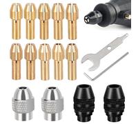 FZYCOM 16 Piezas Portabrocas Compatible con Dremel, Portabrocas Taladro, Multi-Size Juego de Pinzas para Portabrocas, Latón Cabezal Taladro, Tuercas Metálicas, Portabrocas Sin llave