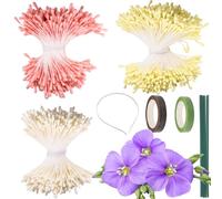Fzyisw 1200 piezas limpiador de pipas flores estambres con dos cabezas de perlas, accesorios para limpiar pipas de estambres artificiales con ruedas cinta de floristería, alambre de flores verde