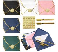 Fzyisw 25 sobres de colores de 17,5 x 13,5 cm sobres de regalo con 25 tarjetas en blanco, 25 sellos de sobres de lámina dorada pegatinas de favor y 2 bolígrafos dorados para invitaciones DIY, tarjetas