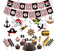 Fzyisw 57 unidades piratas decorativas para cumpleaños infantiles, decoración para tartas de cumpleaños infantiles, fiestas piratas, fiestas de cumpleaños para niños y niñas