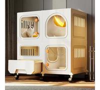 FZZIBQYR Gran Parque de Juegos de 2 Niveles para Gatos, caseta para Gatos con Ruedas, Jaula para Mascotas de Bricolaje, recinto para Gatos, arenero para Gatos, Jaula de Metal Plegable y Desmontable p