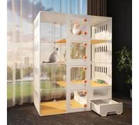 FZZIBQYR Jaula panorámica Transparente para Gatos con arenero. Recinto Espacioso de Varios Niveles para Gatos de Interior. Parque Infantil Desmontable para Gatitos y Gatos Adultos.