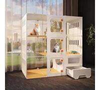 FZZIBQYR Jaula panorámica Transparente para Gatos con arenero. Recinto Espacioso de Varios Niveles para Gatos de Interior. Parque Infantil Desmontable para Gatitos y Gatos Adultos.