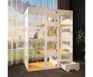 FZZIBQYR Jaula panorámica Transparente para Gatos con arenero. Recinto Espacioso de Varios Niveles para Gatos de Interior. Parque Infantil Desmontable para Gatitos y Gatos Adultos.