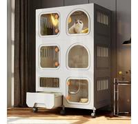 FZZIBQYR Jaula para Gatos con Ruedas, casita para Gatos y arenero para armar, Gran Parque Infantil de 2/3 Niveles para Gatos, caseta Plegable Desmontable de Alambre metálico para Gatos (Gris, 71 x 46