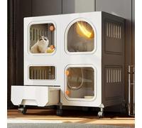 FZZIBQYR Jaula para Gatos con Ruedas, casita para Gatos y arenero para armar, Gran Parque Infantil de 2/3 Niveles para Gatos, caseta Plegable Desmontable de Alambre metálico para Gatos (Gris, 105 * 4