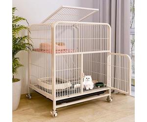 FZZIBQYR Jaula para Gatos, Corral metálico para Gatos, Parque para Mascotas, recinto para Gatitos, Interior y Exterior con Hamaca con Ruedas universales y Escalera para 1-2 Gatos, Conejos, Hurones y