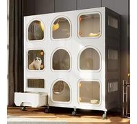 FZZIBQYR Recinto multinivel para Gatos, condominio para Gatos de Interior, casa Modular para Gatos con Espacio para arenero, Villa móvil para Mascotas con Ruedas, recintos Desmontables, jaulas para g