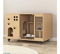 FZZIBQYR Recinto para Gatos, caseta de Madera de Varios Niveles con Ruedas y Puerta de Cristal, Jaula para Gatos de Interior para Apartamentos y dormitorios, Buena ventilación.