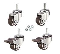 FZZIBQYR Ruedas giratorias de 1,5" con Freno - Ruedas silenciosas de Goma para Muebles de Madera, alfombras y Azulejos, Rosca Universal M8/M10, Paquete de 4, Capacidad de Carga de 120 kg