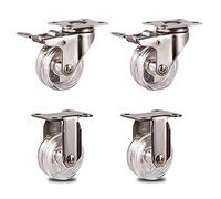 FZZIBQYR Ruedas Resistentes con Placa, Ruedas giratorias de Acero Inoxidable para Muebles, Ruedas de Repuesto universales para Maletero, Paquete de 4, Transparentes (estándar + Freno de 50 mm)