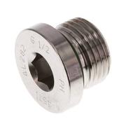 G 1/2'' Macho Tapón de cierre de acero inoxidable con hexágono interior y junta FKM 400 Bar