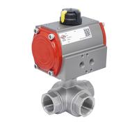 G 1'' T-Port 3-Way Pneumatic Stainless Steel Ball Valve Spring-Open