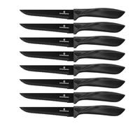 G.a HOMEFAVOR Juego de Cuchillos para Carne de 8 piezas Cuchillos para Carne de Acero Inoxidable Dentado con Cuchillas Afiladas, Negro, Diseñados Ergonómicamente