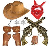 G.C 9 Piezas Accesorios de Disfraces de Vaquero para Niños Niñas con Sombrero Bandana Funda de Cinturón Juego de Vaquero para Halloween Navidad Fiesta Carnaval Cosplay Disfraces para Niños