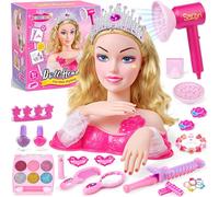 G.C Cabeza Muñeca para Peinar y Maquillar, Set Peluqueria Juguete Niña 4 5 6 Años con Secador de Pelo Maquillaje Pintauñas Accesorios para el Cabello,Busto Muñeca Peinar y Maquillar Regalo Niña
