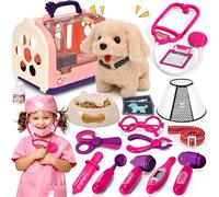 G.C Electrónica Perro Juguete Que Anda y Ladra con Kit Veterinario Maletin Medicos Juguete Disfraz de Doctora Juguetes Peluche Perro Interactivo Juegos de rol Regalo para Niña 3 4 5 6 Años
